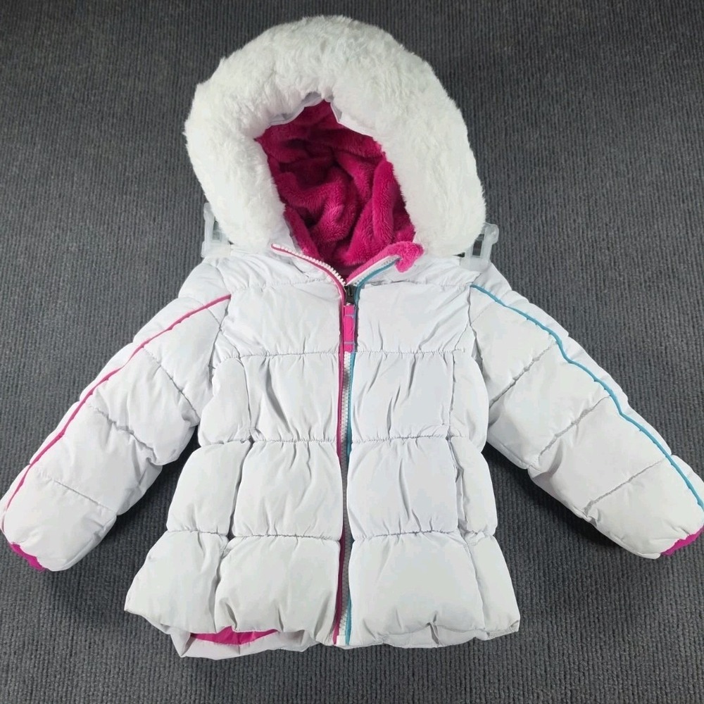 Snozu Toddler Girls Winter Coat 2T White Pink Puffer Jacket Ski Winter